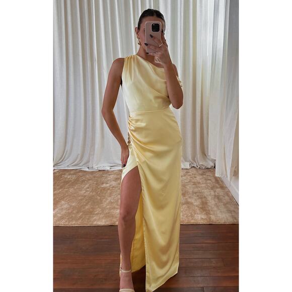 Show Me Your Mumu Jodie Dress in Yellow Luxe Satin M - Picture 1 of 7